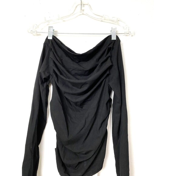 Darong Womens Long Sleeves Shirt Black Off The Shoulder Ruched Size M - Picture 8 of 10